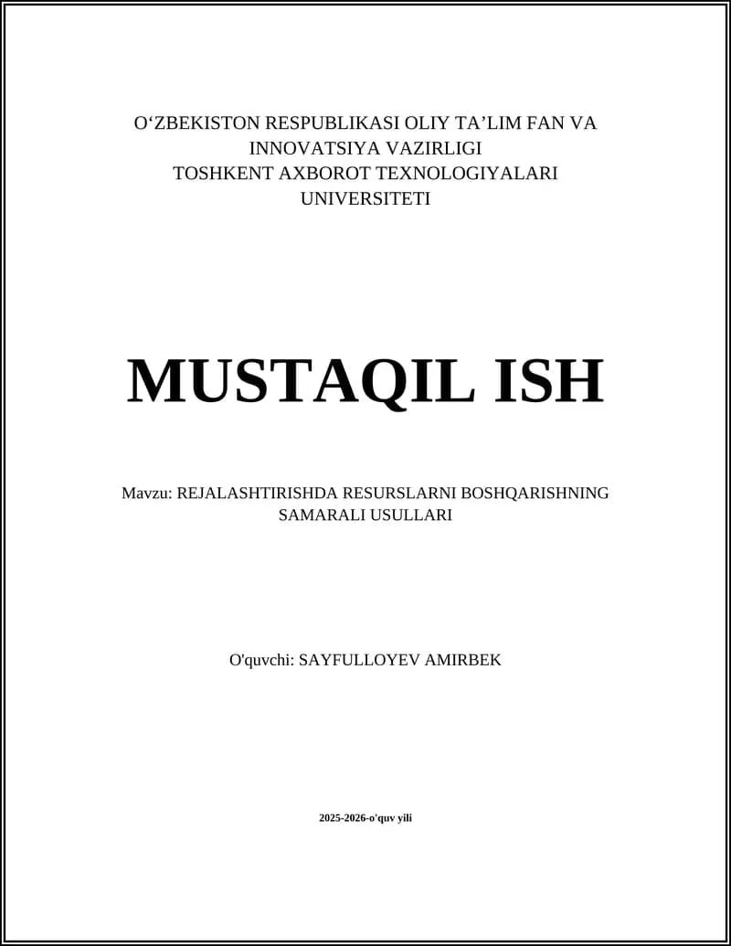 Resurslarni inventarizatsiya qilish va tahlil qilish metodlari
