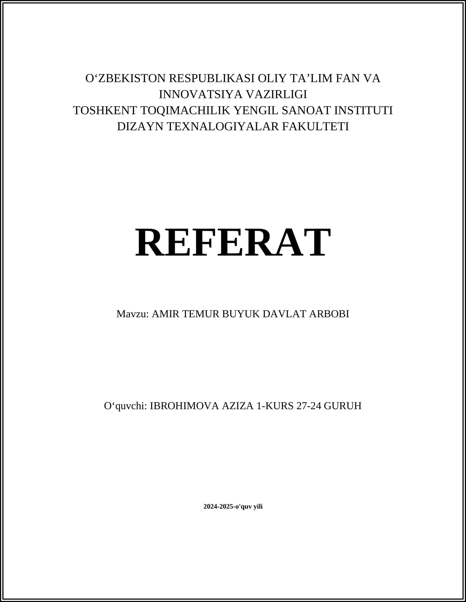 AMIR TEMUR BUYUK DAVLAT ARBOBI