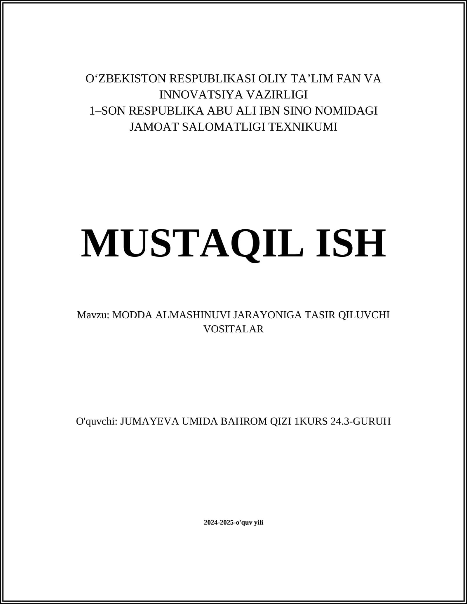 MODDA ALMASHINUVI JARAYONIGA TASIR QILUVCHI VOSITALAR
