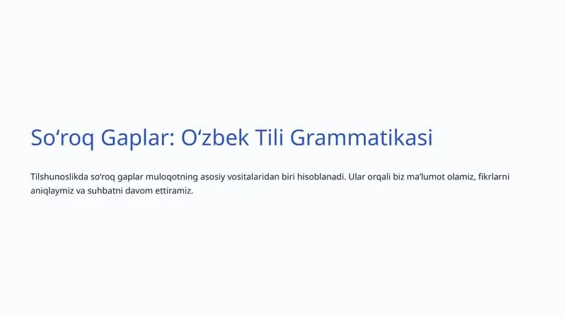 Soʻroq Gaplar: Oʻzbek Tili Grammatikasi