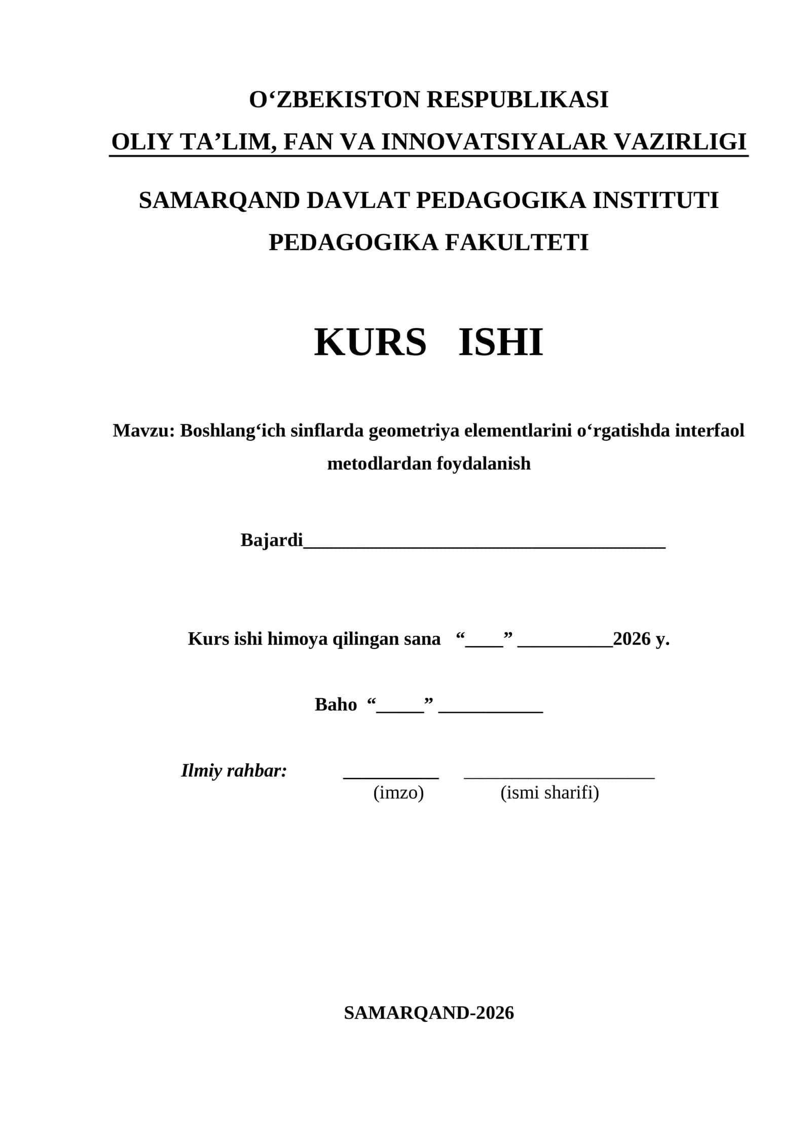 Boshlang‘ich sinflarda geometriya elementlarini o‘rgatishda interfaol metodlardan foydalanish