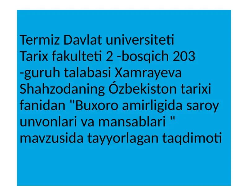 Buxoro amirligida saroyun vonlari va mansablari