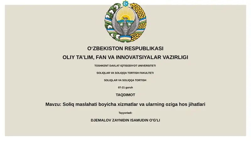 Soliq maslahati boyicha xizmatlar va ularning oziga hos jihatlari
