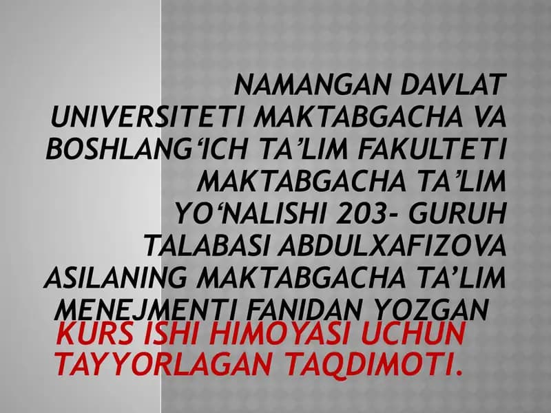 Maktabgacha ta'lim tashkilotlarida mehnat tizimi va uning ijtimoi huquqiy asoslari