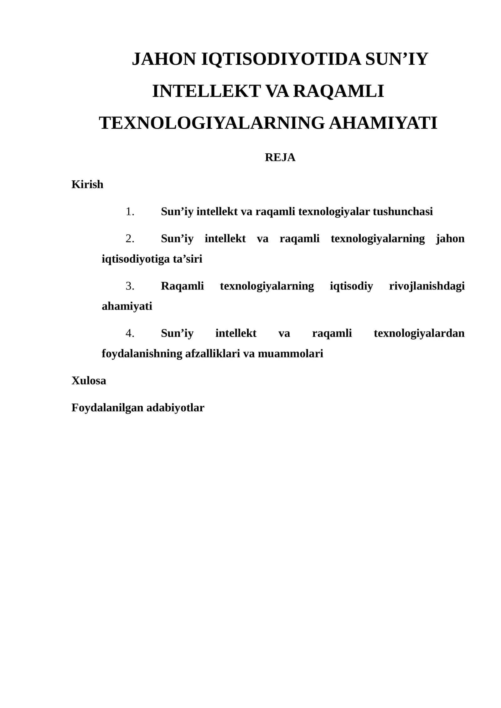 JAHON IQTISODIYOTIDA SUN’IY INTELLEKT VA RAQAMLI TEXNOLOGIYALARNING AHAMIYATI