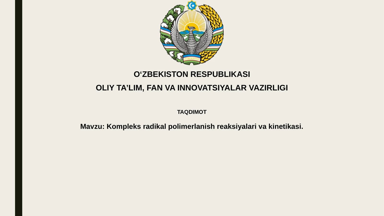 Kоmplеksrаdikаlpоlimеrlаnishrеаksiyalаrivаkinеtikаsi