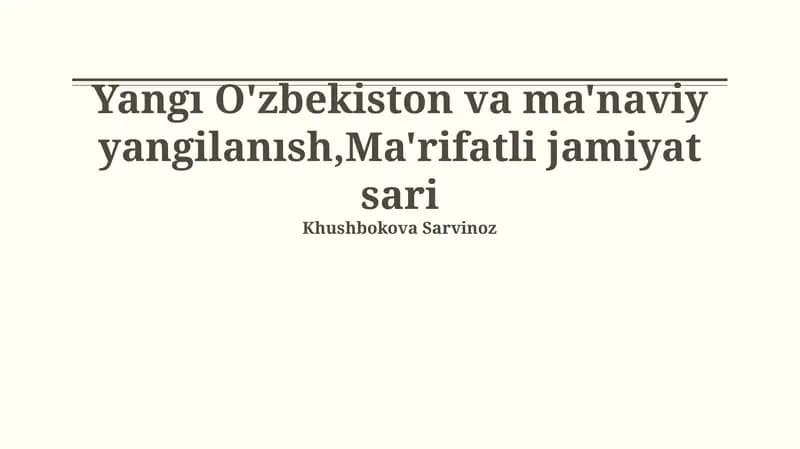 O'zbekistonning yangilanishi: Ma'naviy yuksalish sari