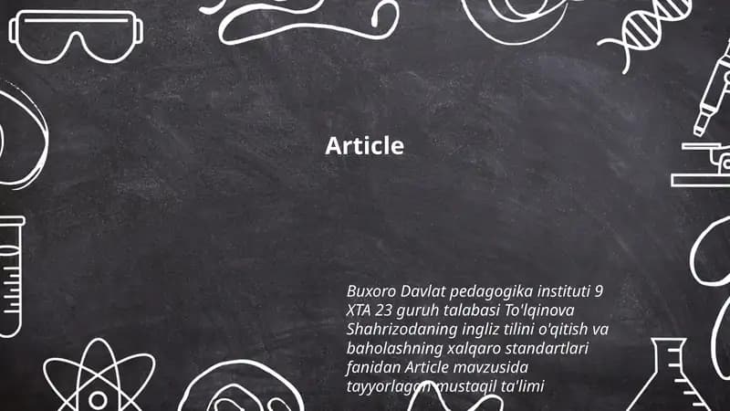 Ingliz tilini o'qitish va baholashning xalqaro standartlari fanidan Article
