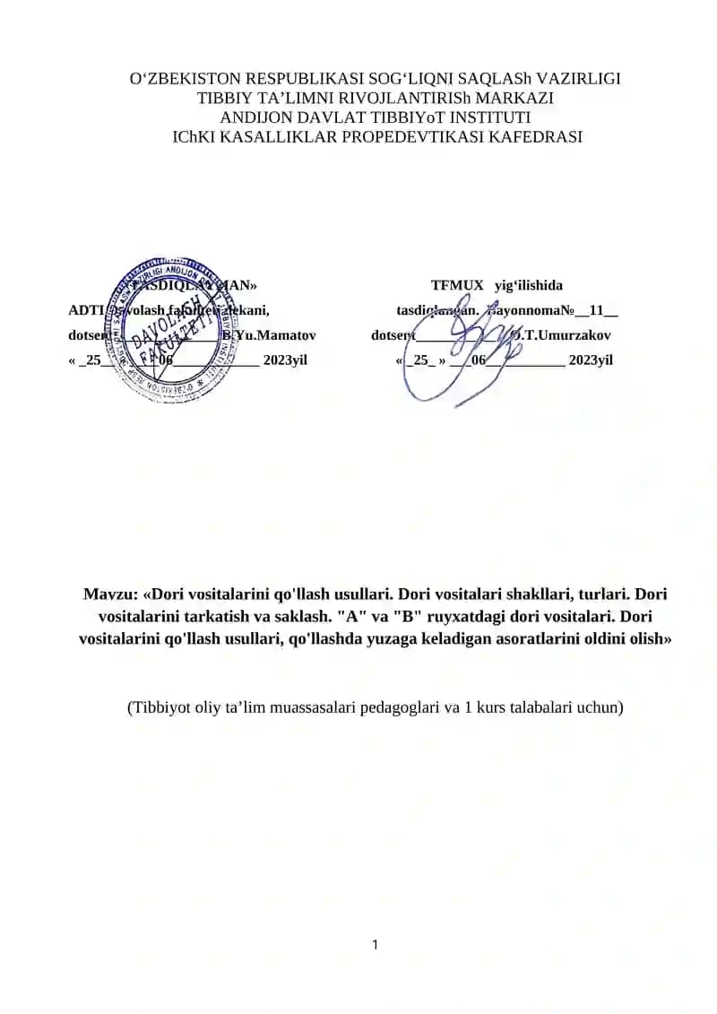 Dori vositalarini qo'llash usullari