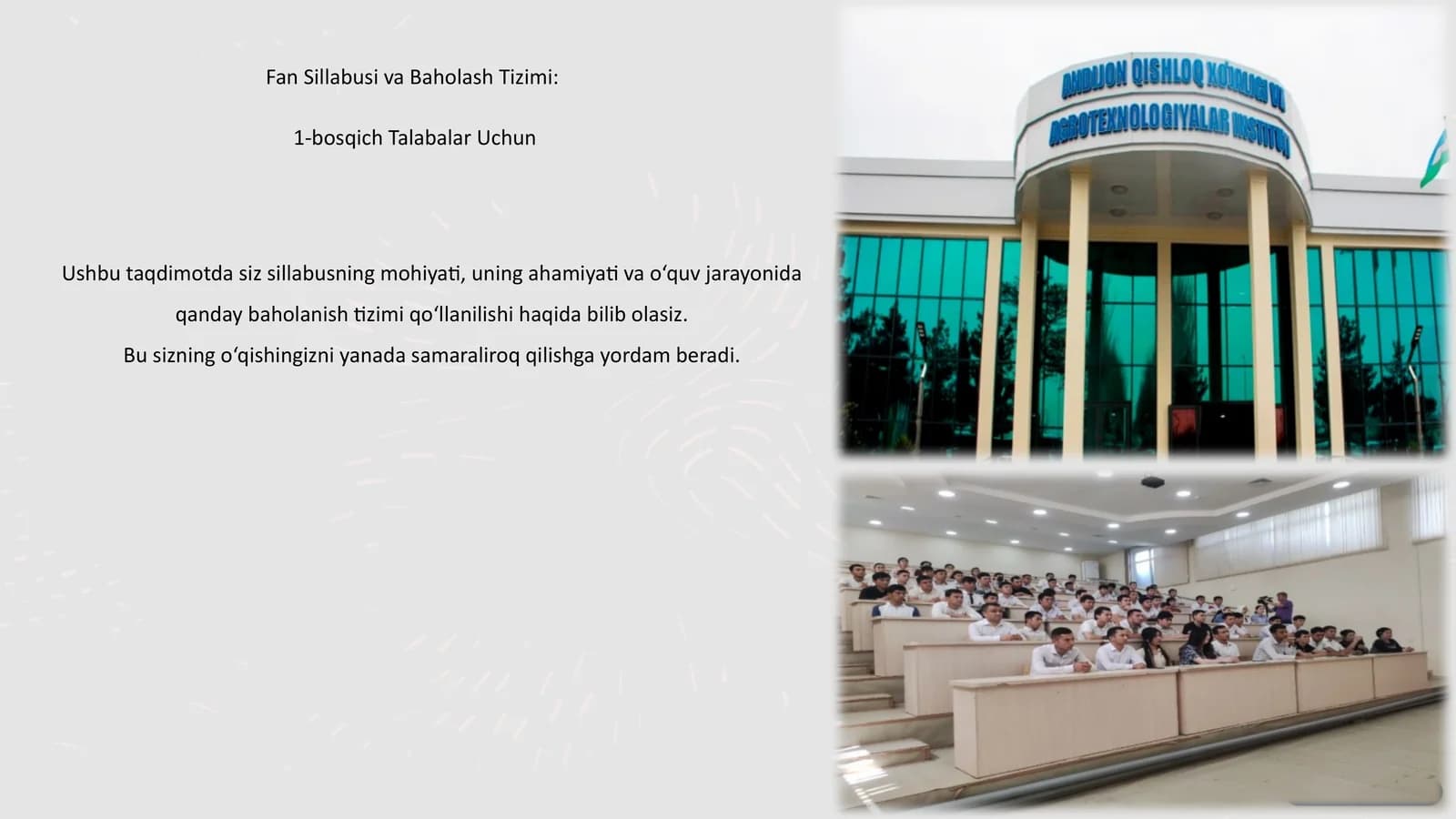 Fan Sillabusi va Baholash Tizimi: 1-bosqich Talabalar Uchun