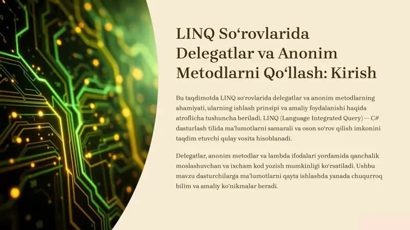 LINQ Soʻrovlarida Delegatlar va Anonim Metodlarni Qoʻllash: Kirish