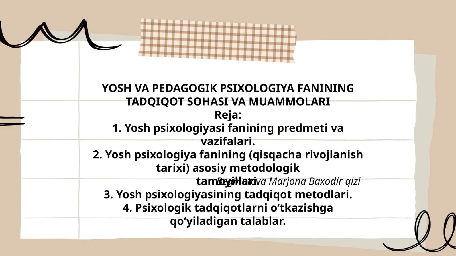 YOSH VA PEDAGOGIK PSIXOLOGIYA FANINING TADQIQOT SOHASI VA MUAMMOLARI
