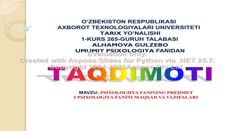 Psixologiya fani haqida taqdimot