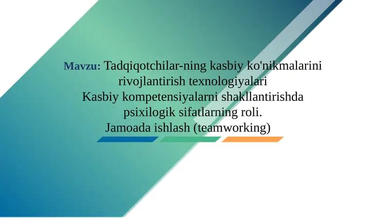 Tadqiqotchilar-ning kasbiy ko'nikmalarini rivojlantirish texnologiyalari