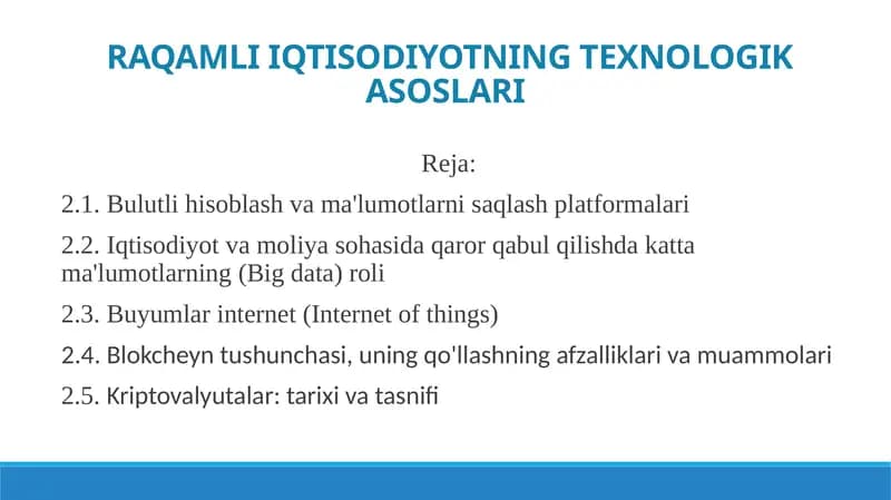 RAQAMLI IQTISODIYOTNING TEXNOLOGIK ASOSLARI