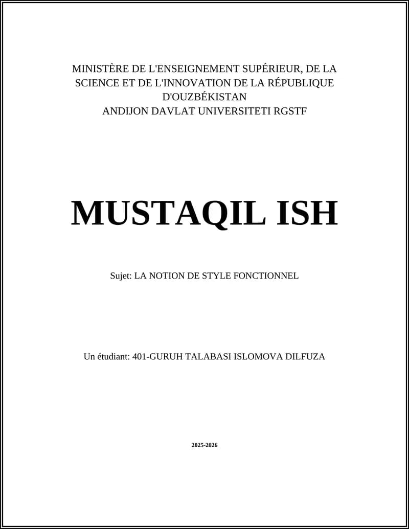 LA NOTION DE STYLE FONCTIONNEL