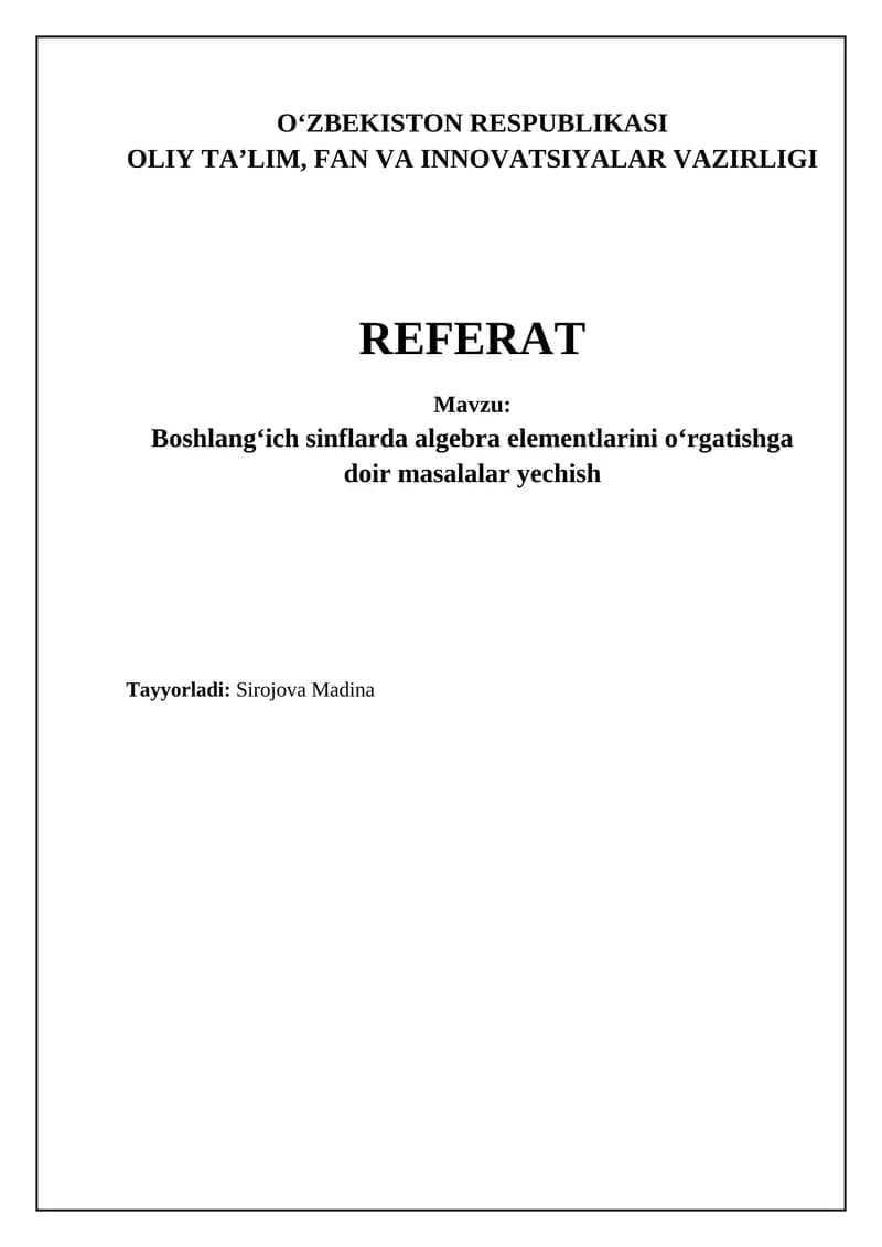 Balki bedagi algebra elementlarini o’rgatish