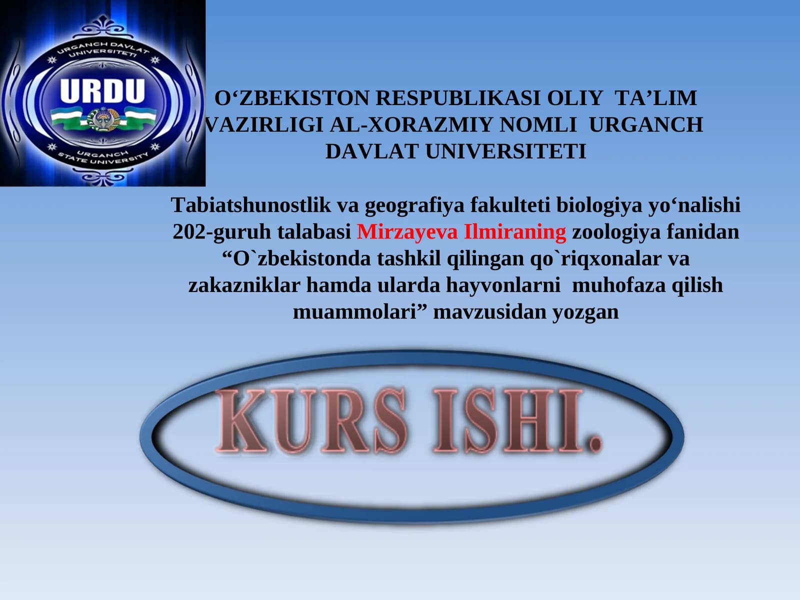 O`zbekistonda tashkil qilingan qo`riqxonalar va zakazniklar hamda ularda hayvonlarni muhofaza qilish muammolari