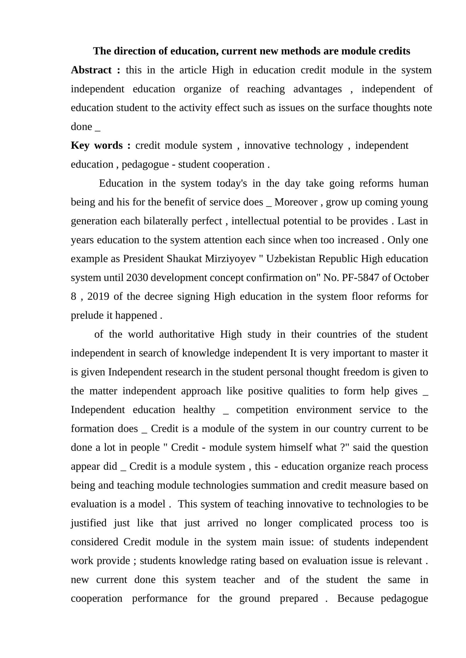 Credit module system in education