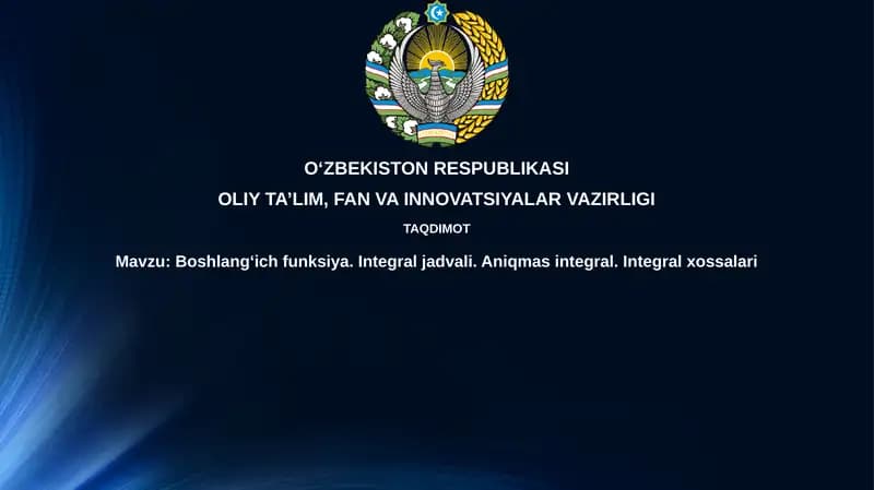 Elementar funksiya va integrallar jadvali