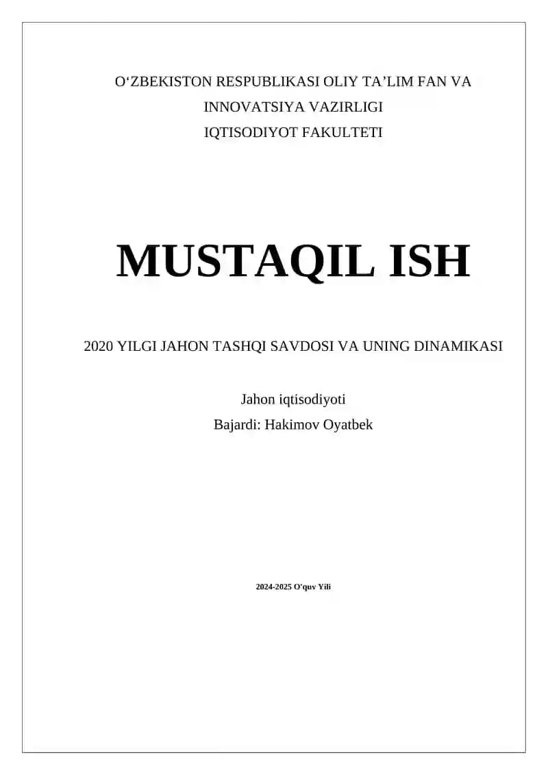 Jahon tashqi savdosining dinamikasi