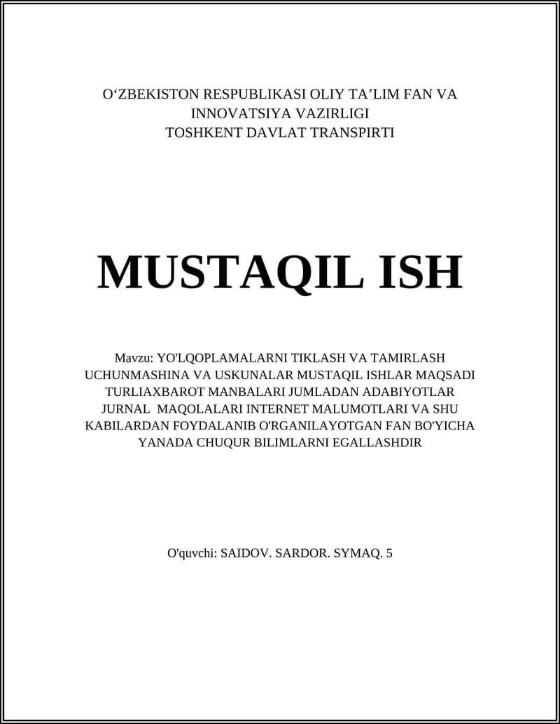Yo'l qoplamalarni tiklash va ta'mirlashda ishlatiladigan mashina va uskuna turlari
