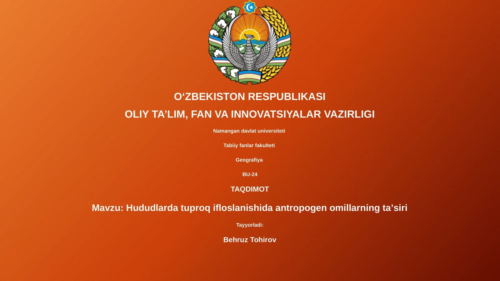 Hududlarda tuproq ifloslanishida antropogen omillarning taʼsiri