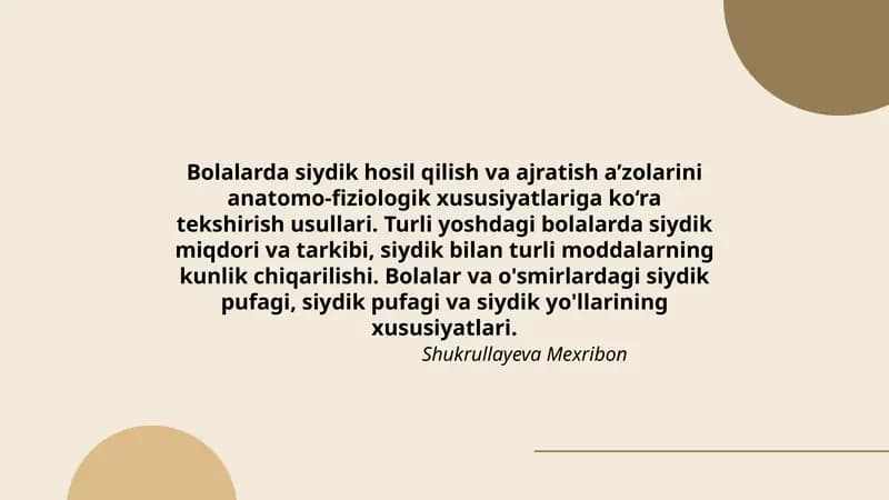 Bolalarda Siydik Hosil Qilish Va Ajratish A'zolari