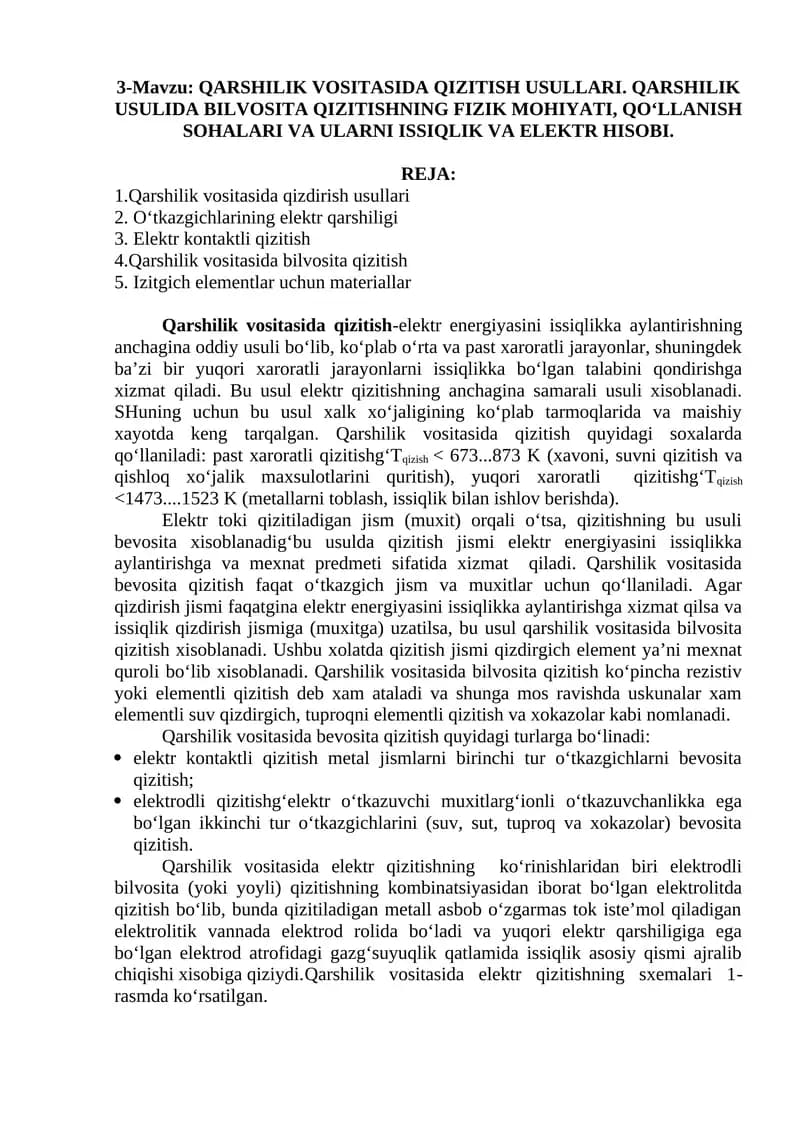 QARSHILIK VOSITASIDA QIZITISH USULLARI