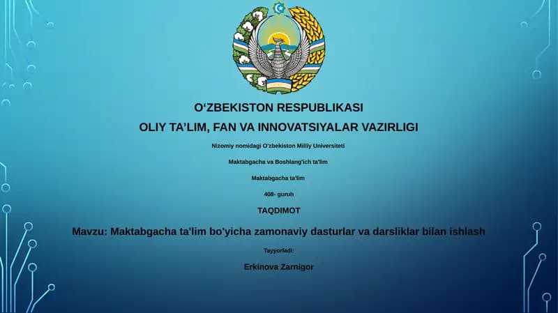 Maktabgacha ta'lim bo'yicha zamonaviy dasturlar va darsliklar