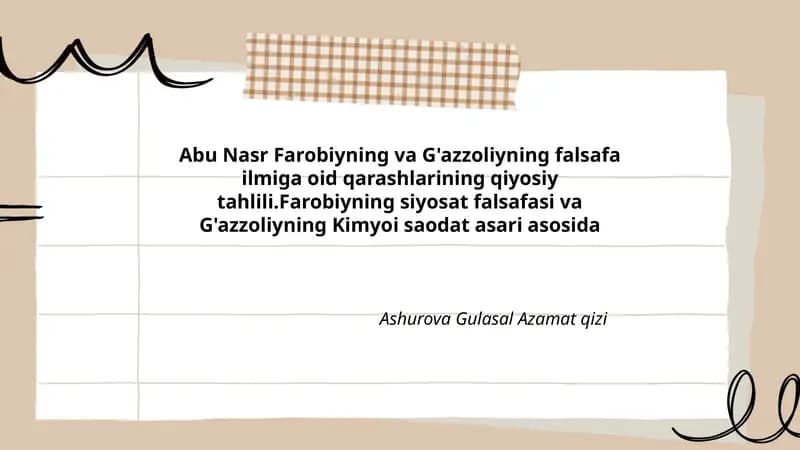 Abu Nasr Farobiyning va G'azzoliyning falsafa ilmiga oid qarashlarining qiyosiy tahlili