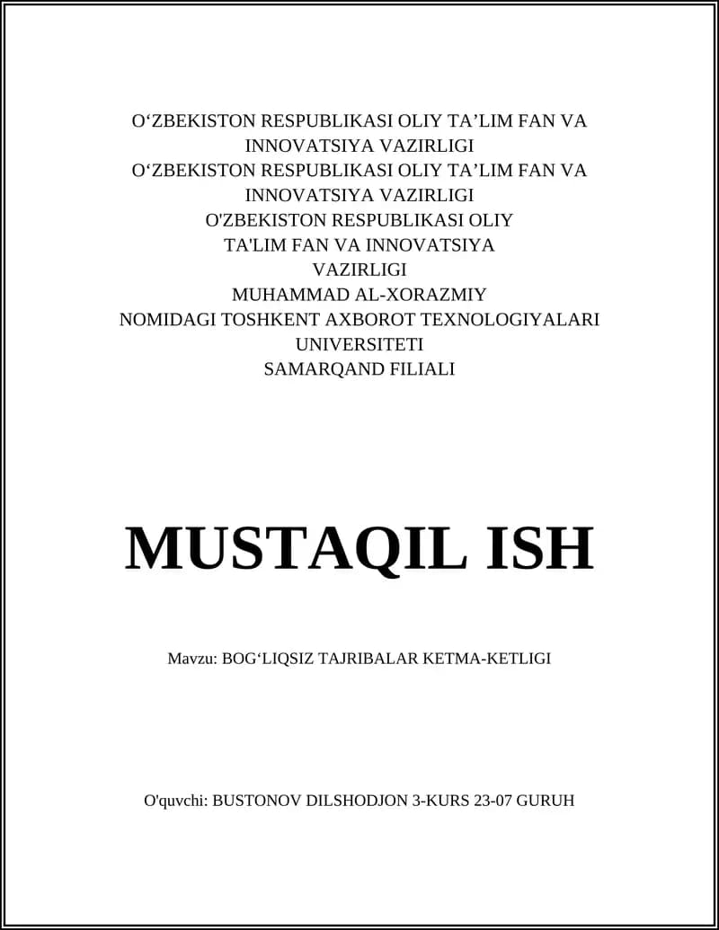 BOG‘LIQSIZ TAJRIBALAR KETMA-KETLIGI