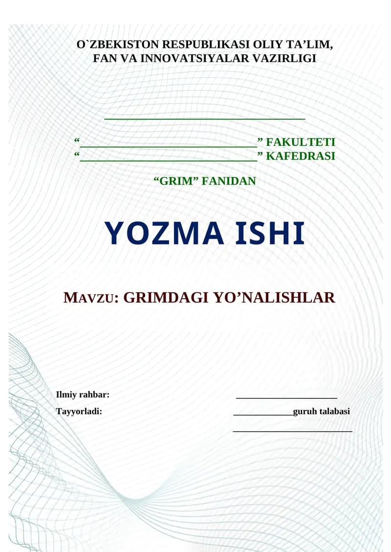 GRIMDAGI YO’NALISHLAR