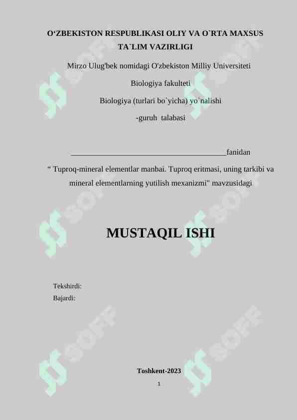 Tuproq-mineral elementlar manbai. Tuproq eritmasi, uning tarkibi va mineral elementlarning yutilish mexanizmi