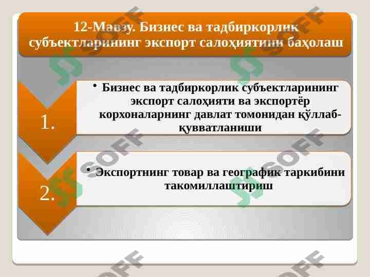 BIZNES VA TADBIRKORLIK SUBYEKTLARINING EKSPORT SALOHIYATINI BAHOLASH