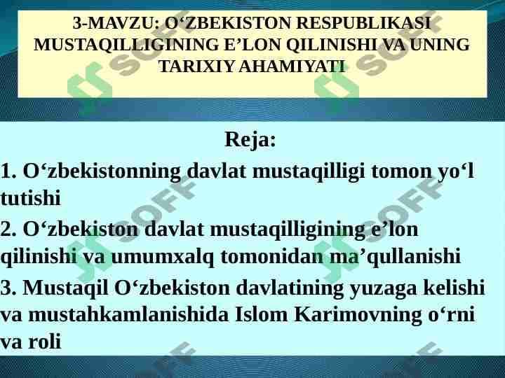 О‘ZBEKISTON RESPUBLIKASI MUSTAQILLIGINING E’LON QILINISHI VA UNING TARIXIY AHAMIYATI
