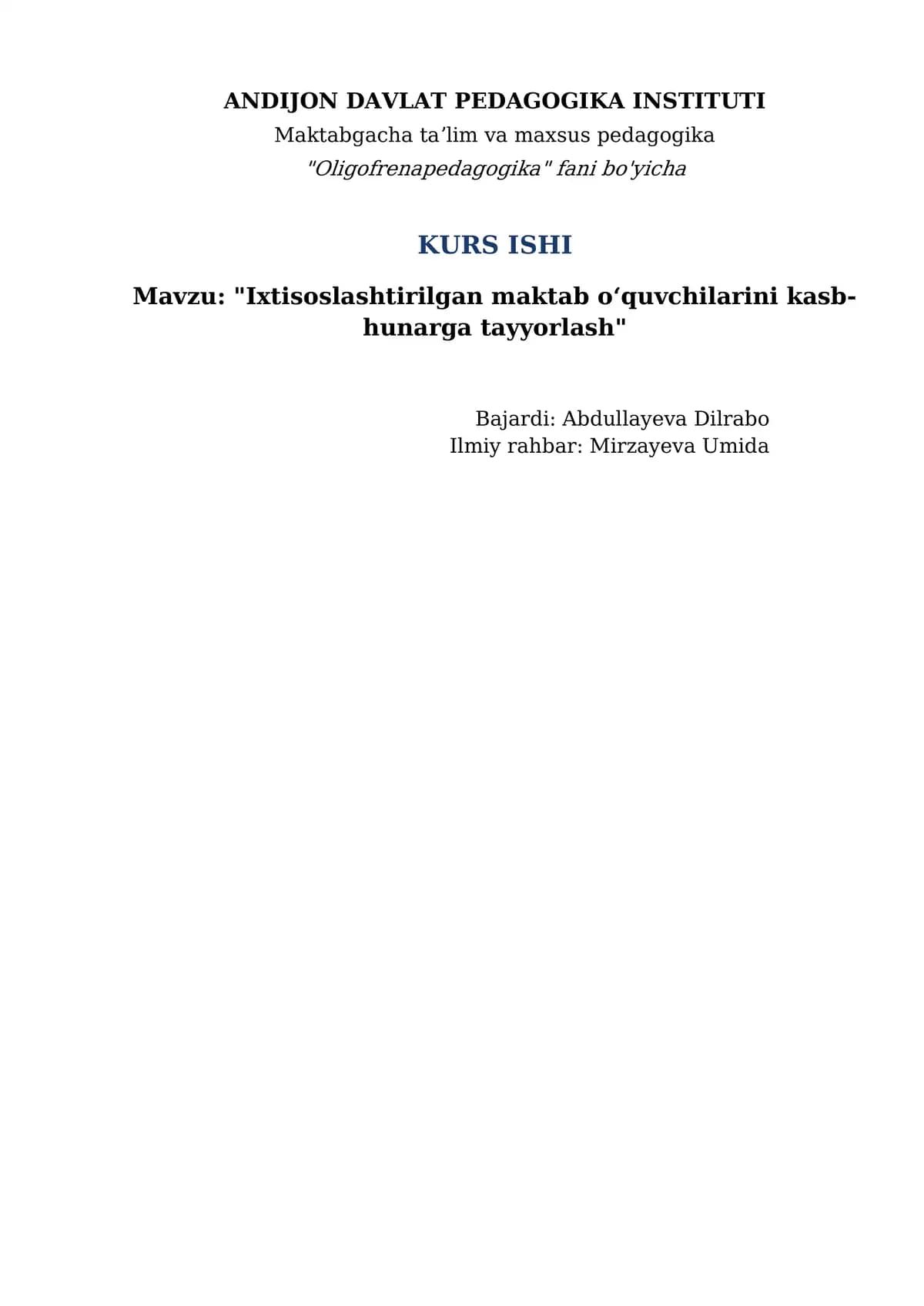 Ixtisoslashtirilgan maktab oʻquvchilarini kasb-hunarga tayyorlash