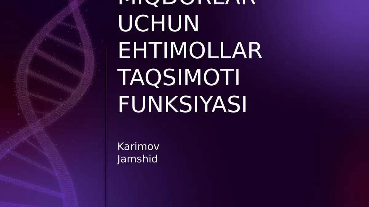 IKKI O’ZGARUVCHILIK TASODIFIY MIQDORLAR UCHUN EHTIMOLLAR TAQSIMOTI FUNKSIYASI