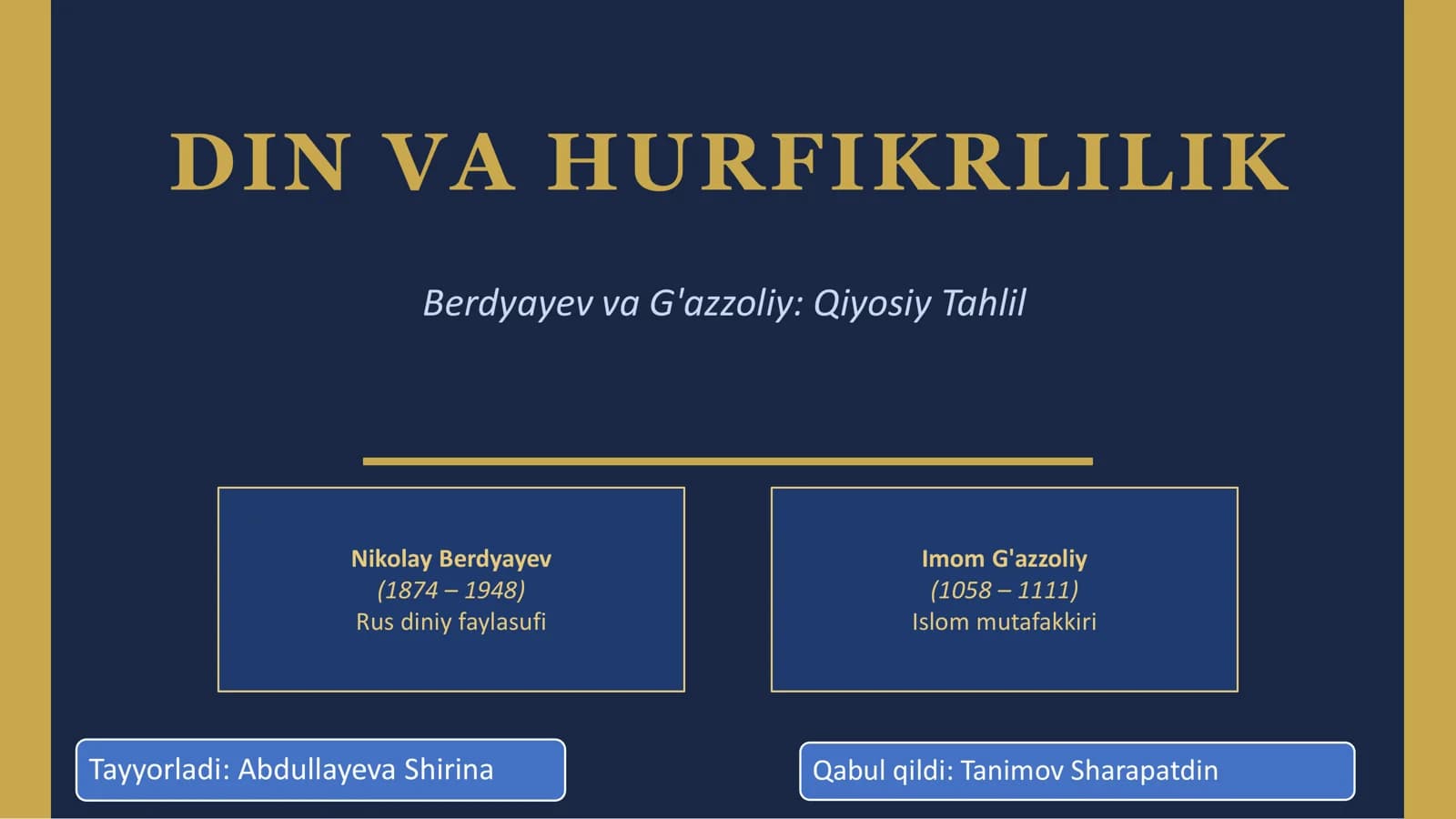 DIN VA HURFIKRLILIK. Berdyayev va G'azzoliy Qiyosiy Tahlil