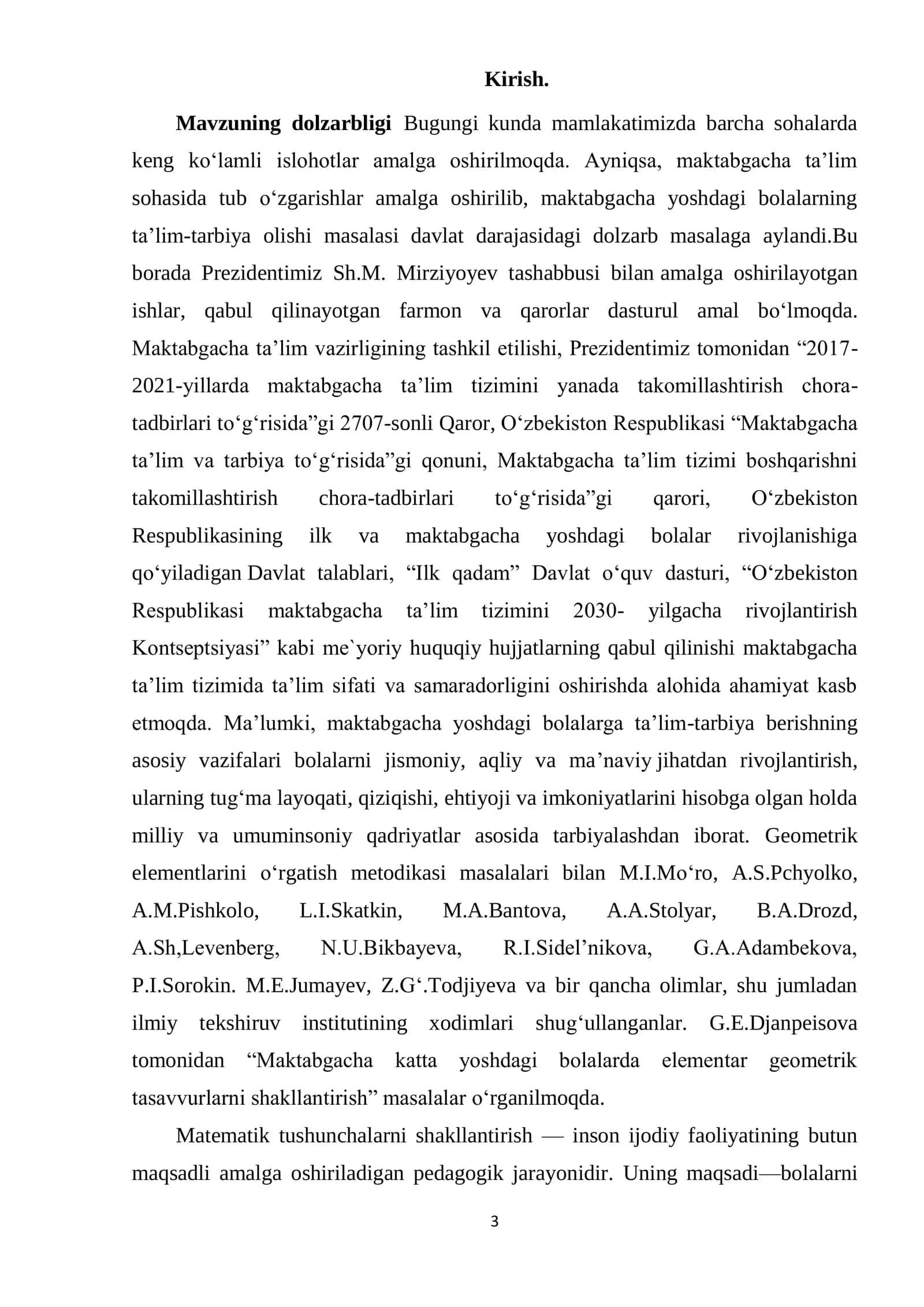 Maktabgacha ta'lim tashkilotlarida geometrik shakllarga oid,vaqtga oid va fazoviy tasavvurlarni shak