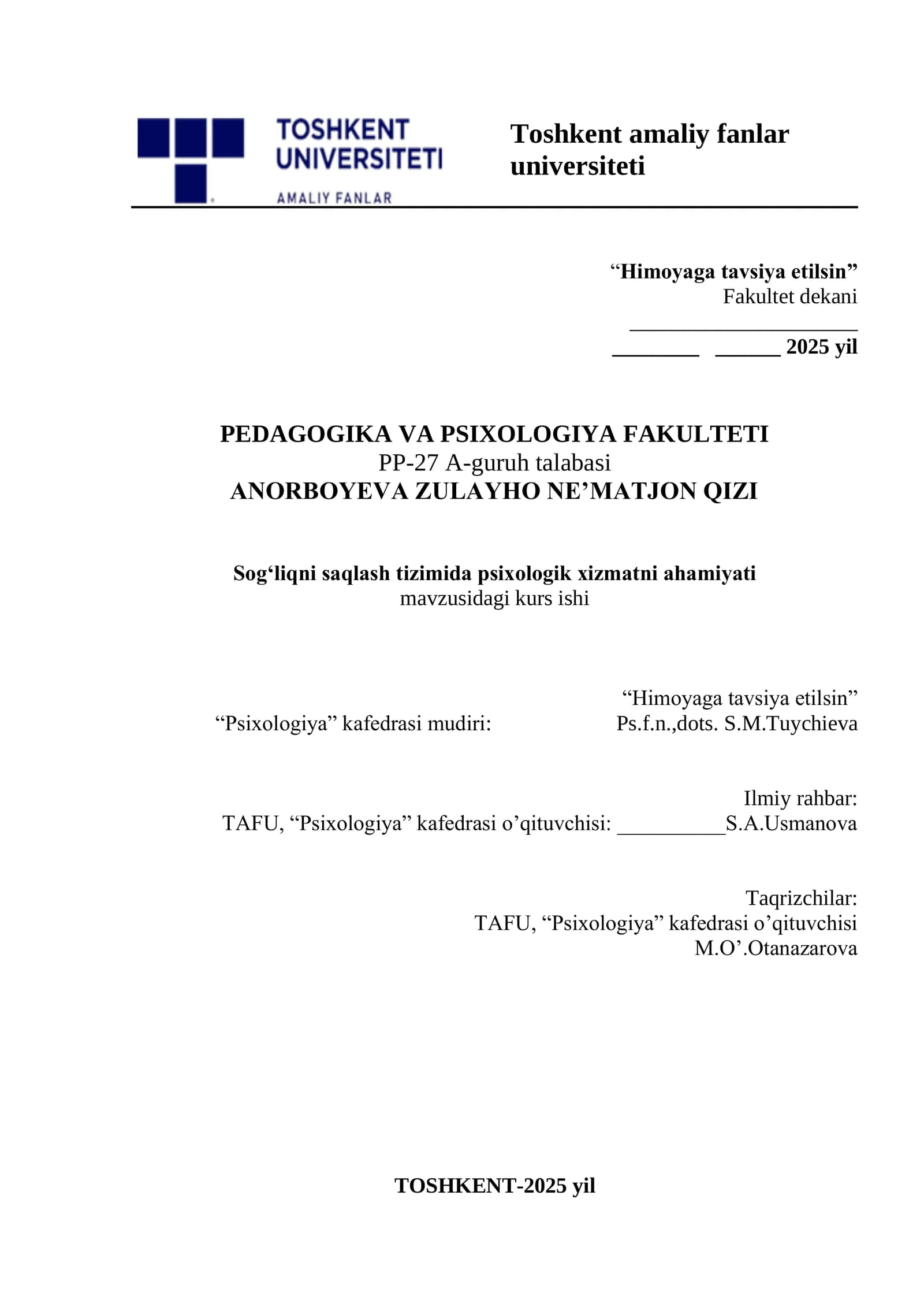 Sogʻliqni saqlash tizimida psixologik xususiyatlar ahamiyati