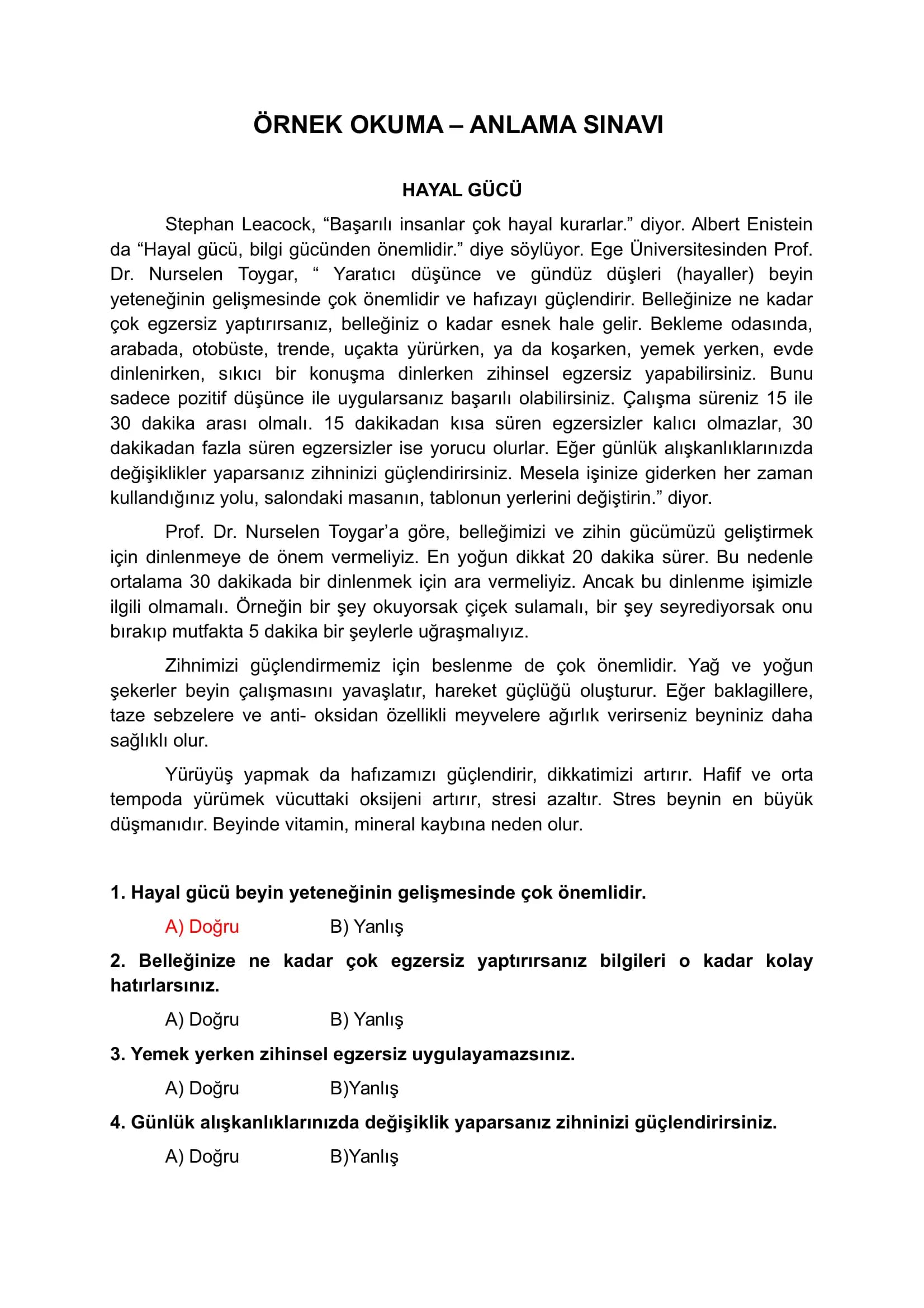 TYS Okuma örneği