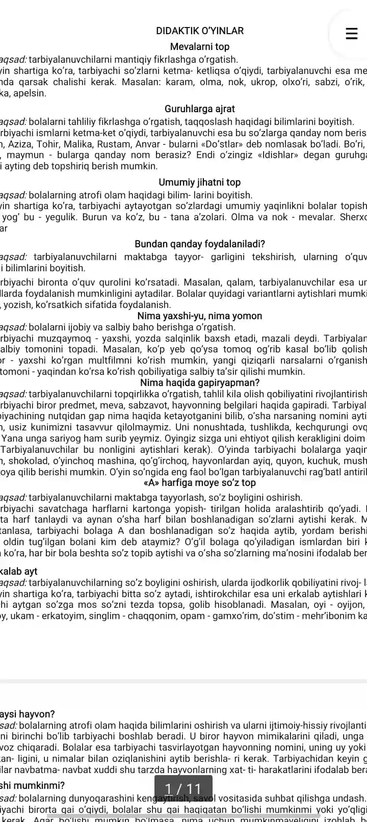 didaktik o'yinlar