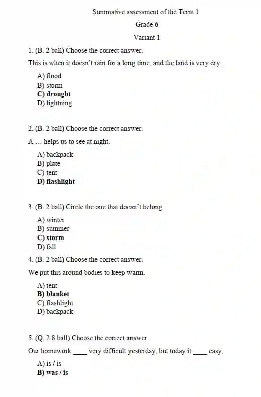 Englis tili 6- sinf CHSB 4 ta variant