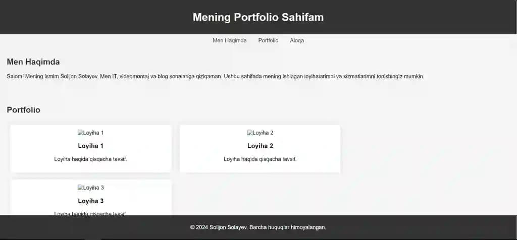 Portfolio uchun sayt namunasi