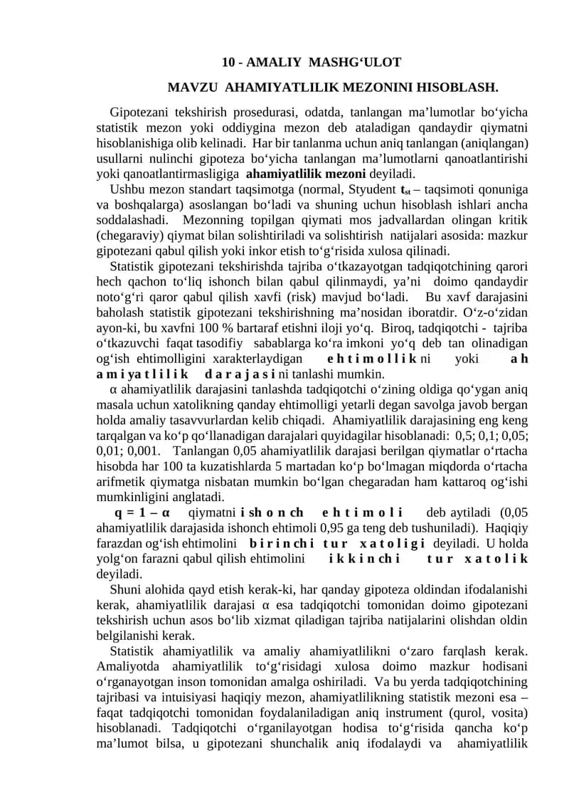 ahamiyatlilik mezonini baholash