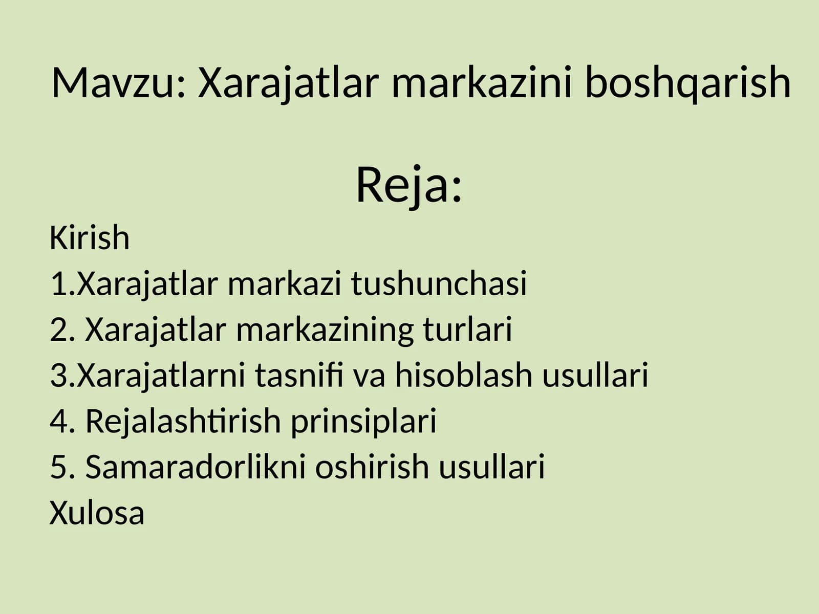 Xarajatlar markazini boshqarish