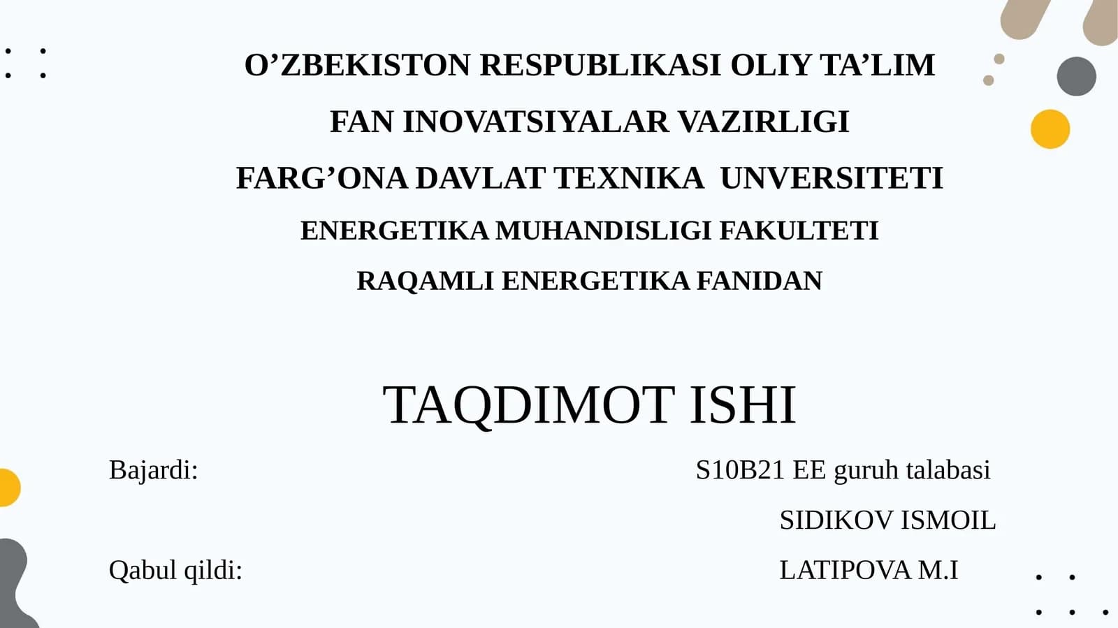 Energetikada yuqori darajali dasturlar tayyorlash strukturalari