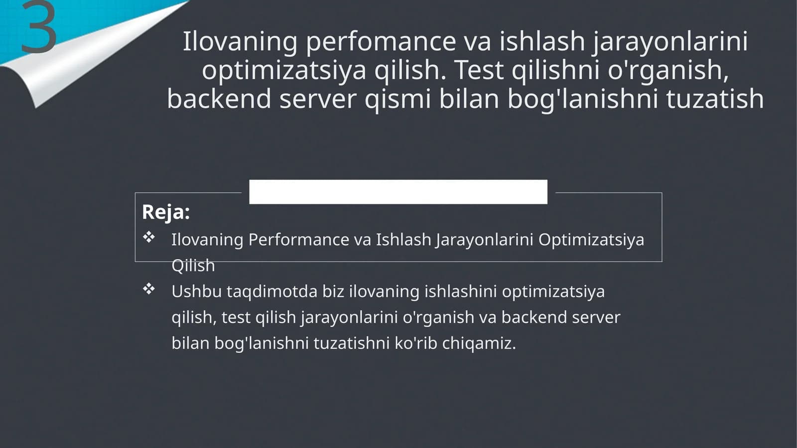 Ilovaning Performance va Ishlash Jarayonlarini Optimizatsiya Qilish