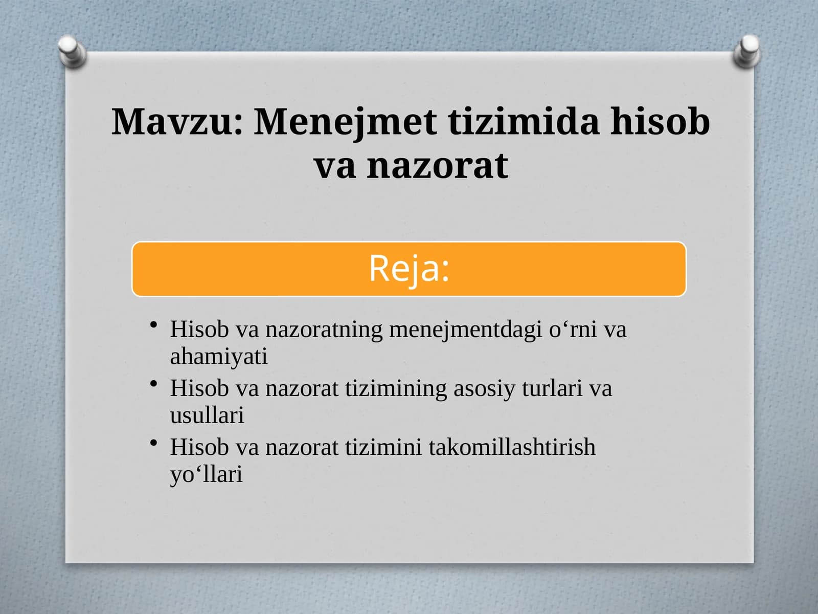 Menejmet tizimida hisob va nazorat